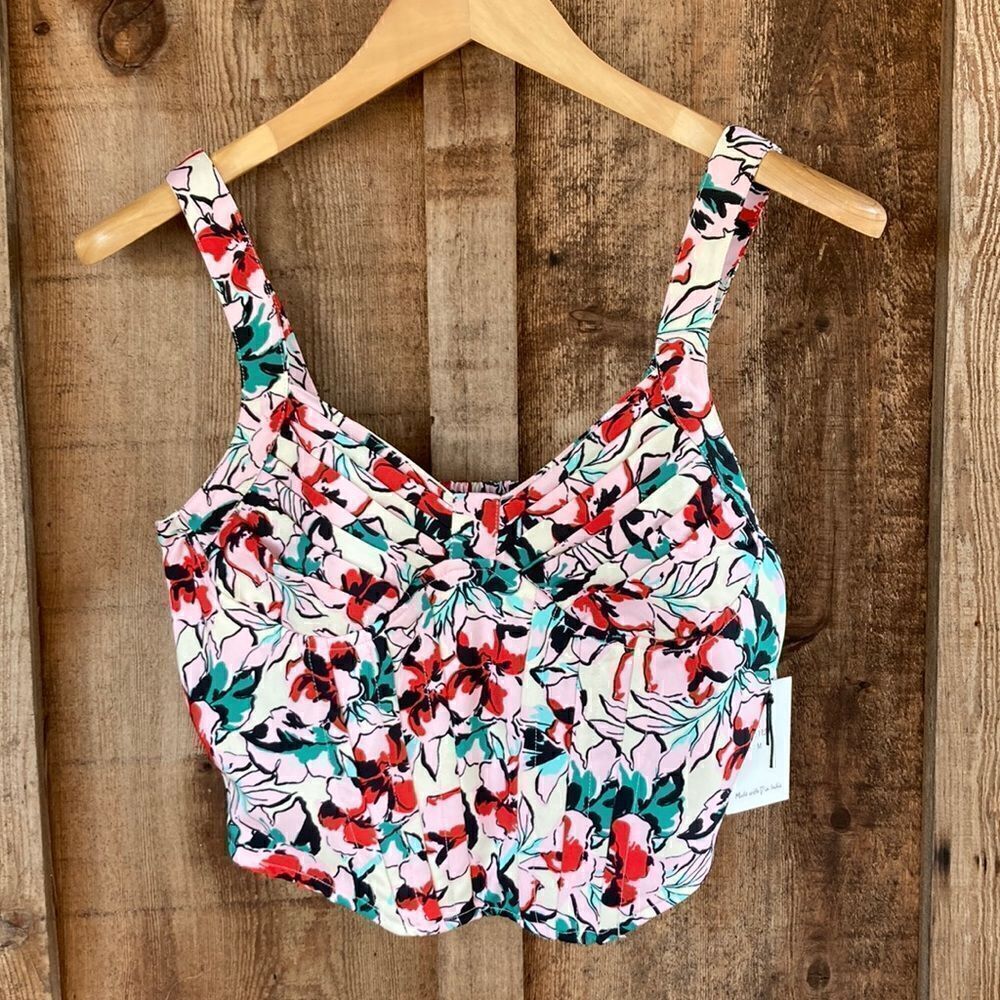 Japna Bustier Corset Style Floral Cropped Tank Top-boned smocked